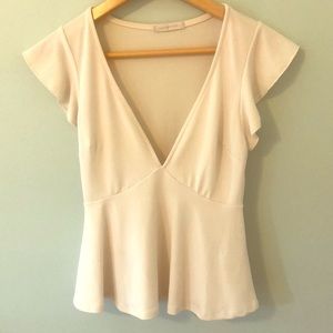 Deep V Cream Blouse